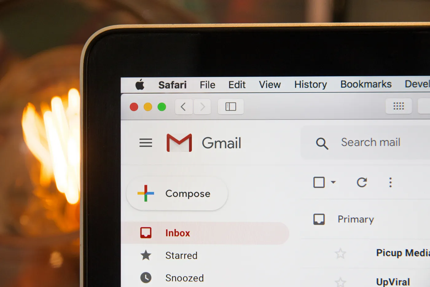 A Gmail inbox open in a web browser on a laptop